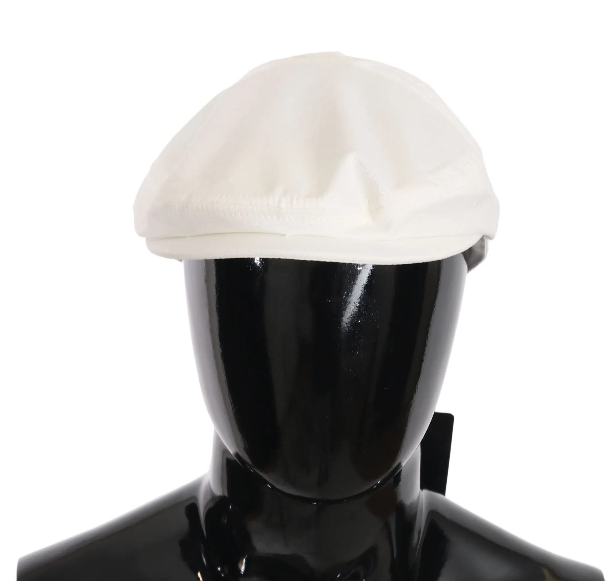 White Cotton Stretch Logo Newsboy Hat