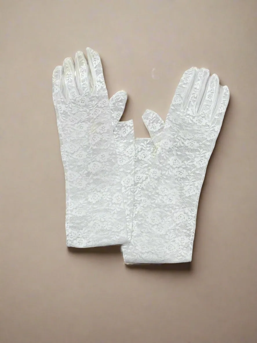 White stretch lace gloves