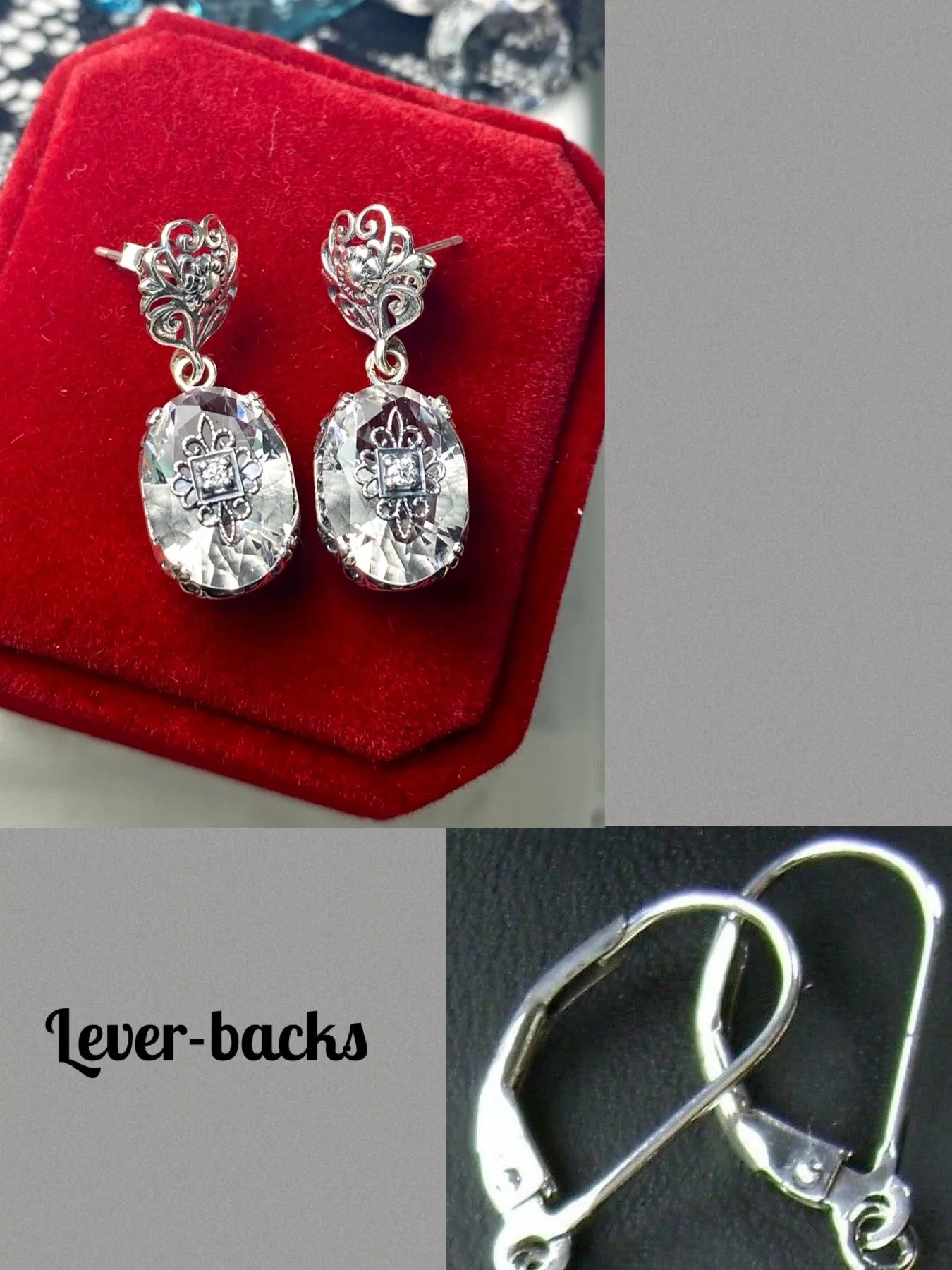 White Topaz Earrings or save 10% on Jewelry Set, Sterling Silver Embellishment, Vintage Edwardian Jewelry #E70e