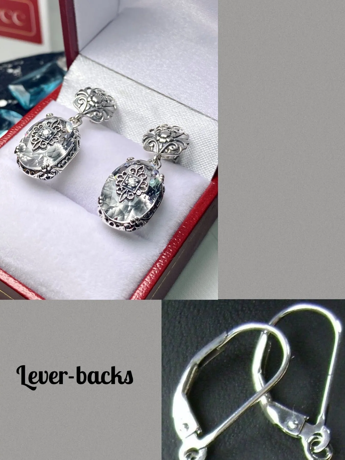 White Topaz Earrings or save 10% on Jewelry Set, Sterling Silver Embellishment, Vintage Edwardian Jewelry #E70e