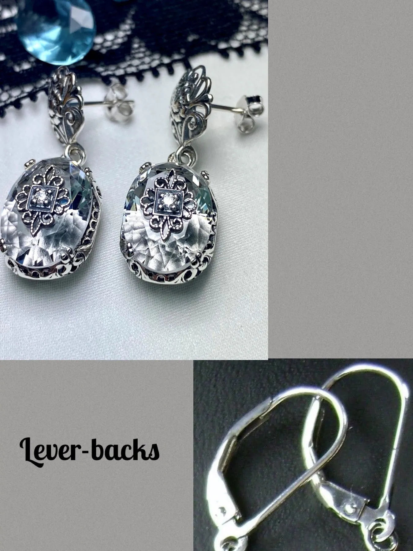 White Topaz Earrings or save 10% on Jewelry Set, Sterling Silver Embellishment, Vintage Edwardian Jewelry #E70e