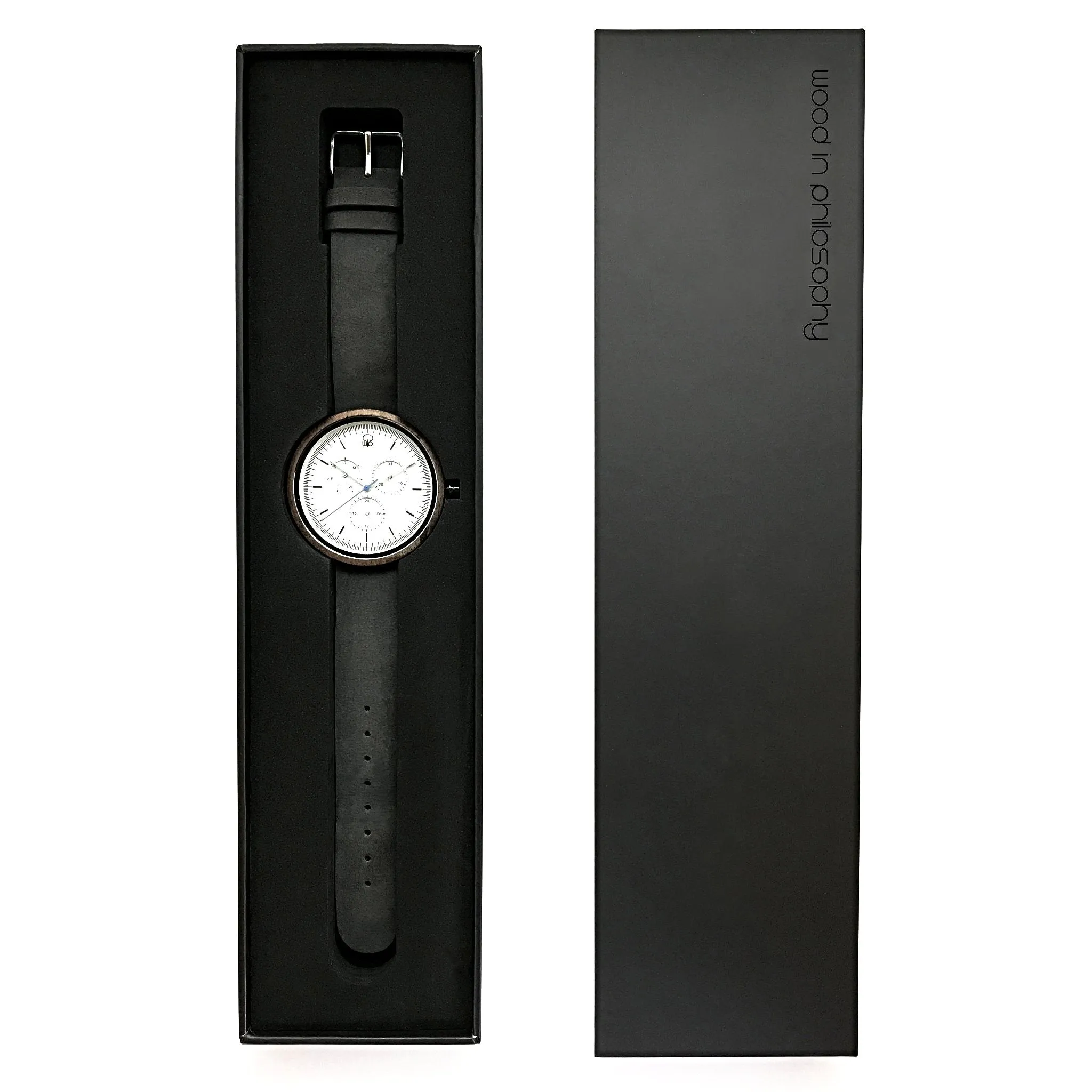 Whitehaven Black Walnut Multifunction Wood Watch - White Dial, Sapphire Crystal, Swiss Quartz Movement | Explorer Series