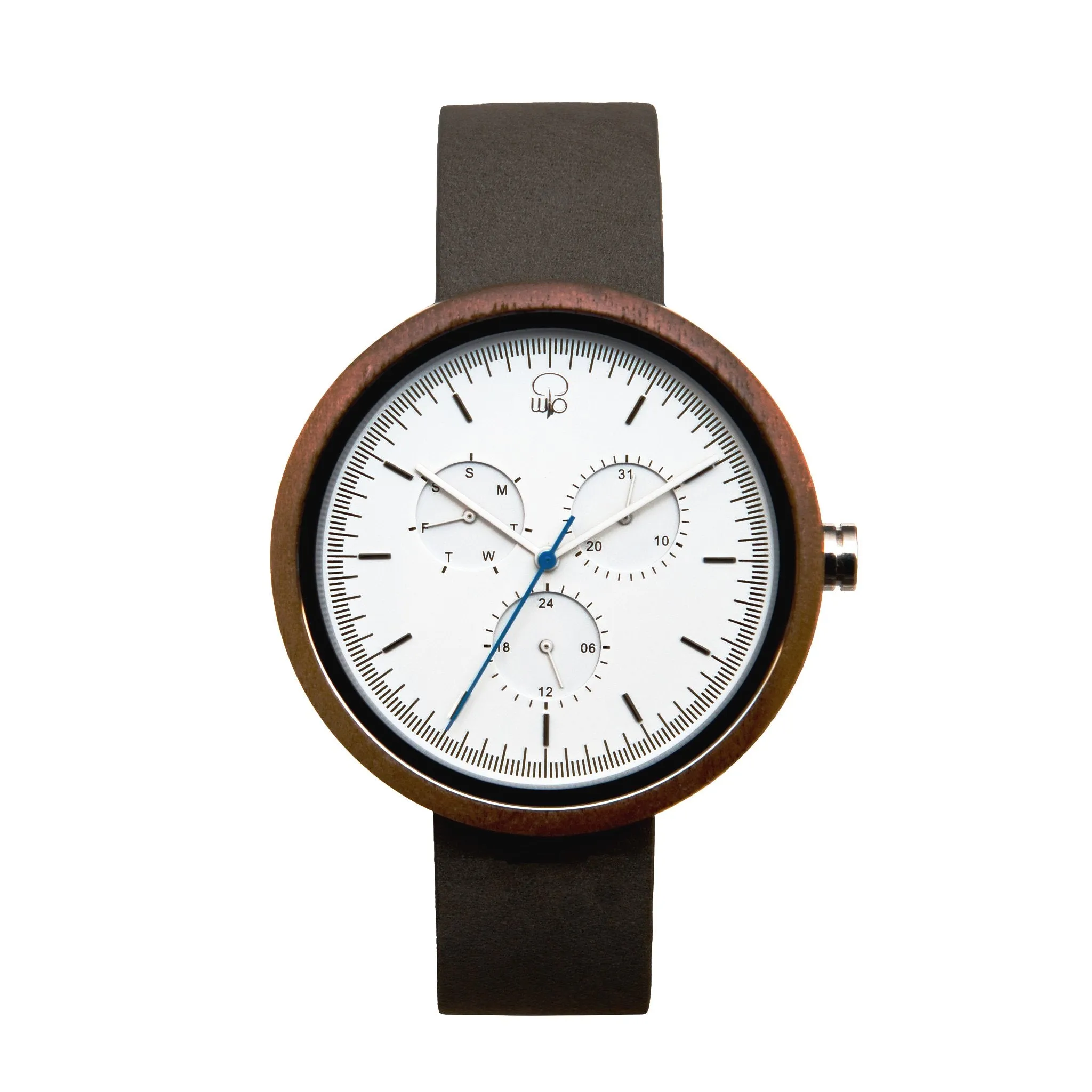 Whitehaven Black Walnut Multifunction Wood Watch - White Dial, Sapphire Crystal, Swiss Quartz Movement | Explorer Series