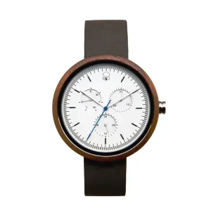 Whitehaven Black Walnut Multifunction Wood Watch - White Dial, Sapphire Crystal, Swiss Quartz Movement | Explorer Series