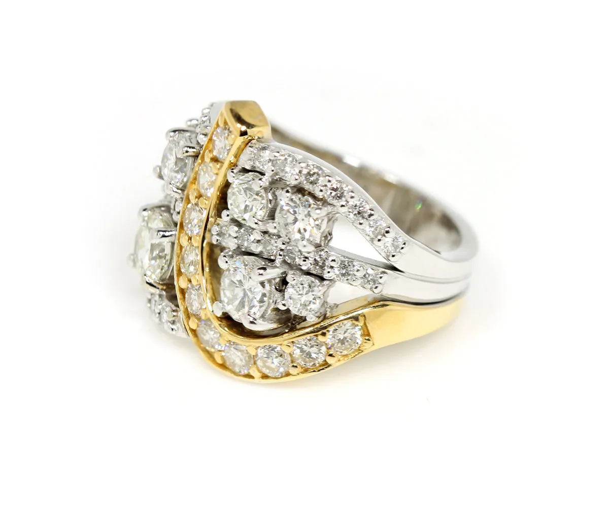 Wide Two-Tone Swirl Diamond Family Ring