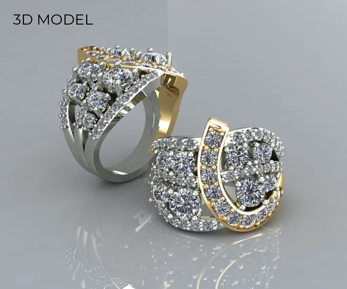 Wide Two-Tone Swirl Diamond Family Ring
