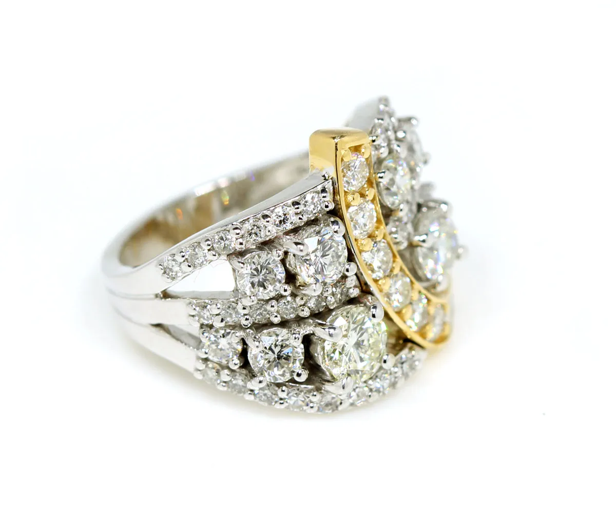 Wide Two-Tone Swirl Diamond Family Ring