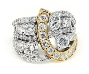 Wide Two-Tone Swirl Diamond Family Ring