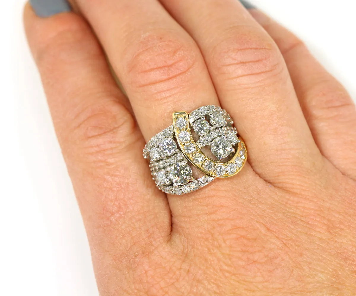 Wide Two-Tone Swirl Diamond Family Ring