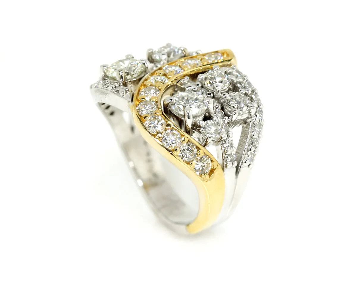 Wide Two-Tone Swirl Diamond Family Ring