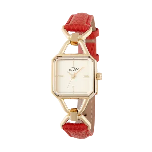 WL003RD Gold Watch with Red Leather Strap