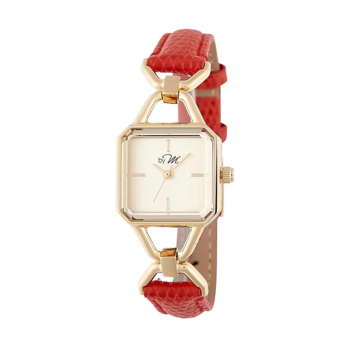 WL003RD Gold Watch with Red Leather Strap