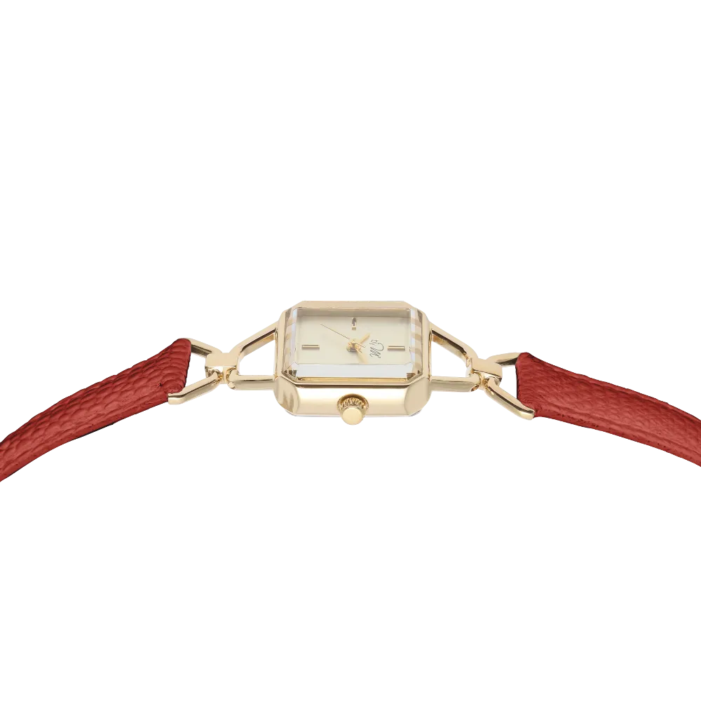 WL003RD Gold Watch with Red Leather Strap