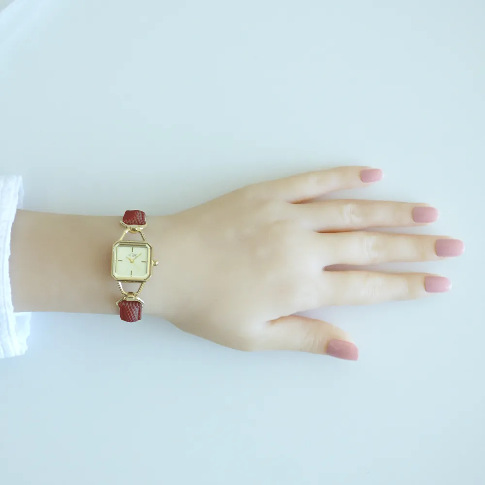 WL003RD Gold Watch with Red Leather Strap