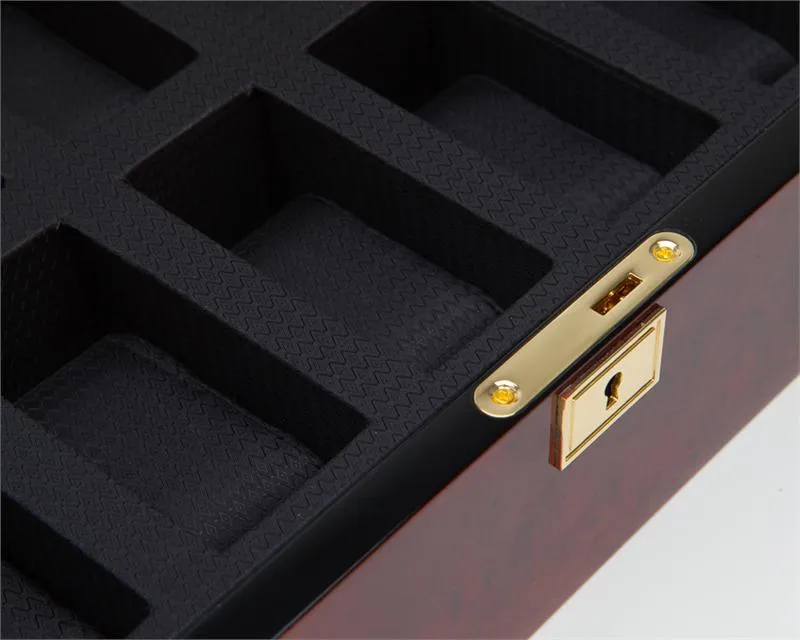 WOLF Savoy 10 Piece See Through  Top Watch Box Case Burlwood