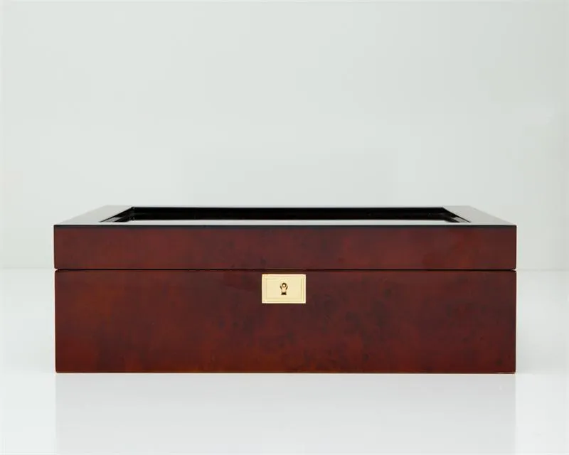WOLF Savoy 10 Piece See Through  Top Watch Box Case Burlwood