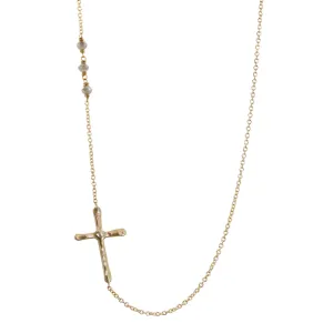 Yellow Gold & Raw Diamond Cross Necklace
