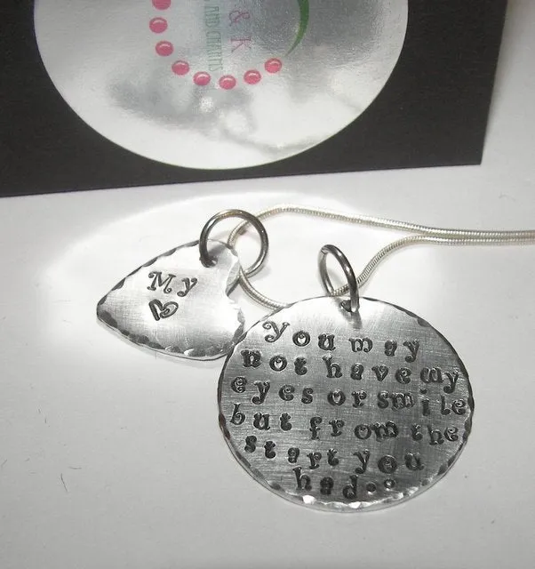 You may not have my eyes, Hand stamped jewelry, personalized jewelry, mommy jewelry, Mommy necklace, Adoption necklace, custom  jewelry